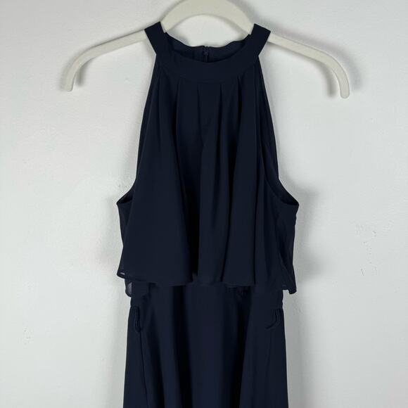 Eliza J Dress Womens Size 4 Tiered Popover Halter Navy Blue Flouncy Sleeveless - Picture 6 of 9